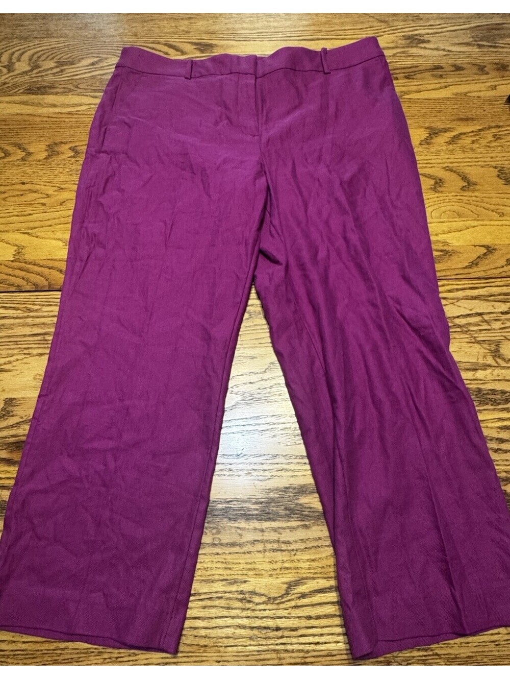 LOFT Riviera Slim Pants Women 16P Magenta Linen Blend Petite Stretch